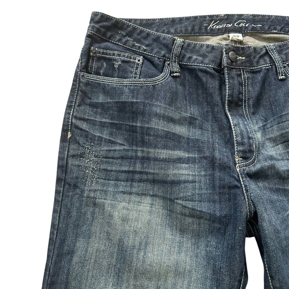 KENNETH COLE Dark Wash Distressed Straight Leg Jeans Size 36 X 30 - Picture 2 of 15